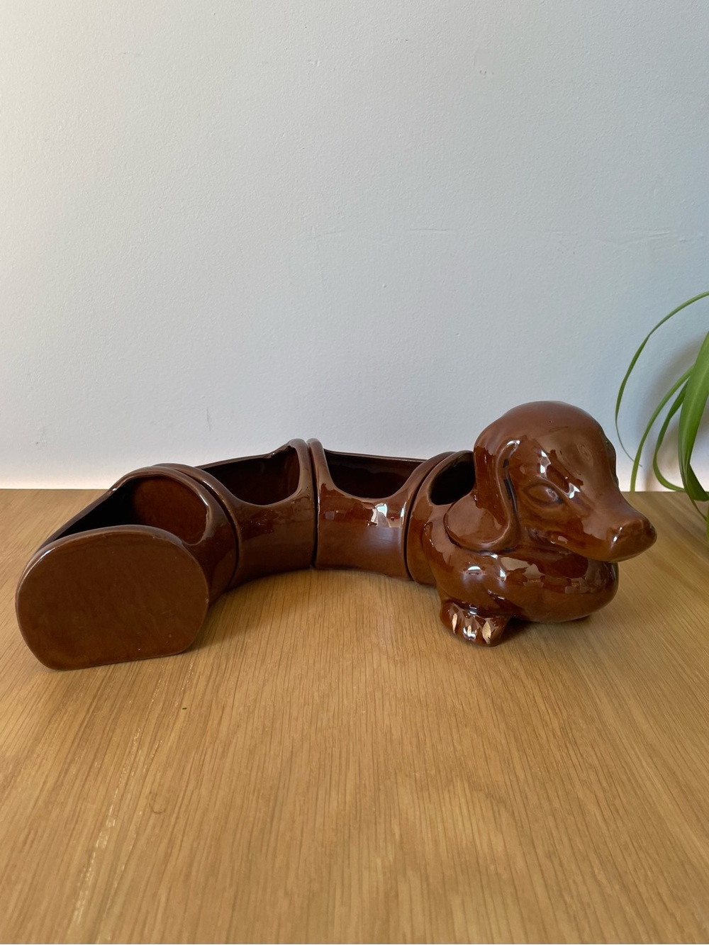 Vintage MCM Dachshund Weiner Dog Snack Desk Plant Organizer Redware Pottery